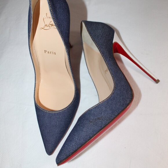 NWOB Christian Louboutin So Kate Denim Red Bottom Soles Pumps Heels 39.5 - Picture 4 of 6